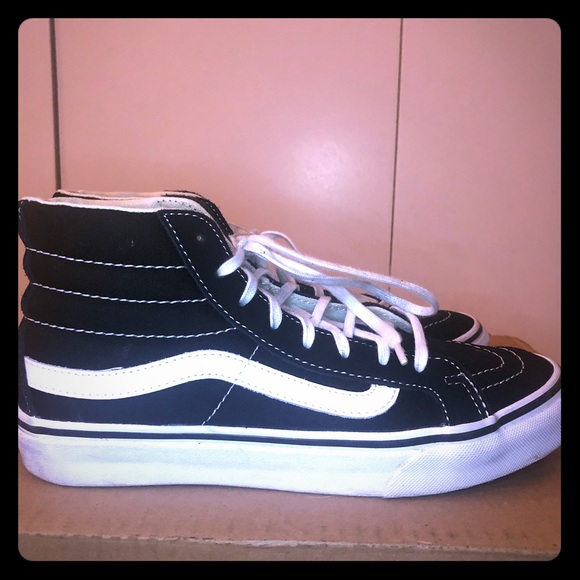 black and pink high top vans